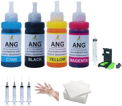 ANG Refill Kit for Cannon Ink Cartridges - PG47, CL57S, CL57S, 55, CL57, 90. Black + Tri Color Combo Pack Ink Cartridge (Full Set)
