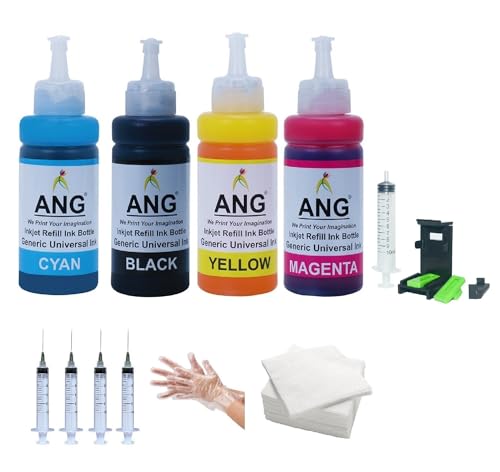 ANG Refill Kit for Cannon Ink Cartridges - PG47, CL57S, CL57S, 55, CL57, 90. Black + Tri Color Combo Pack Ink Cartridge (Full Set)
