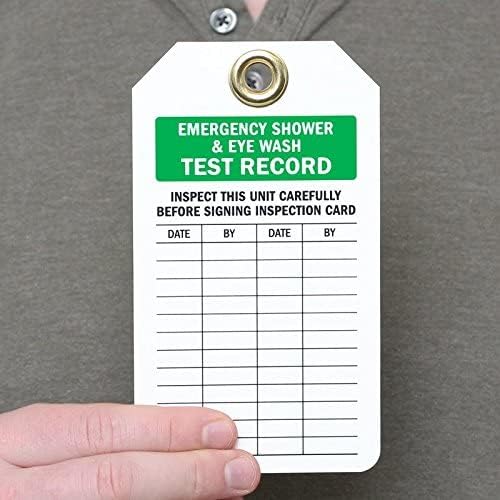 SmartSign 2 Sided Emergency Shower & Eye Wash Test Record Tag | 2.125" x 4.25" Plastic, Pack of 20, Made in USA