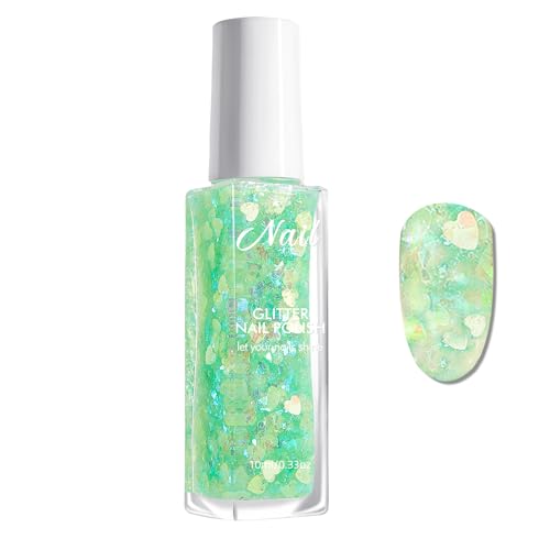 Grün Glitzer Nagellack - 10ML Holographic Glitzernagellack Fingernägel, Schnelltrocknend Glitzernde Nail polish DIY Design - Langanhaltender Nagellack für Frauen & Mädchen (Grün, 10ML)