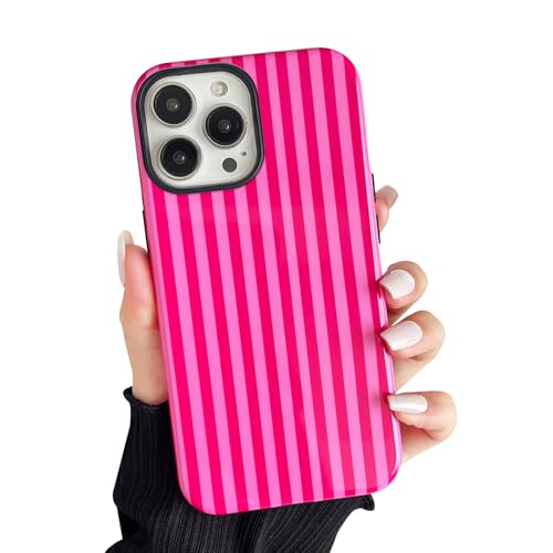 CHEDEMK Compatible with iPhone 16 Pro Max Case, Cute Fashion Aesthetic Striped Pattern Cover for Women, Shockproof Soft TPU and Hard PC Protective Phone Case for iPhone 16 Pro Max 6.9"- Hot Pink by CHEDEMK - Used condition - US$7.44