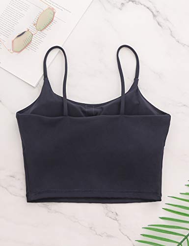 Longline Sports Bra Workout Crop Tank Tops for Women Strappy Padded Yoga Camisole High Impact Navy Blue - Thumbnail 7