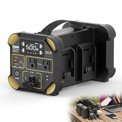 Kzreect 500W Pure Sine Wave Inverter Compatible with DeWalt 20V Batteries, No Battery, DC 20V to AC 120V, 140W USB-C, 9 Output Ports, 800LM LED Light, 4-Battery Inverter for Work, Camping, Emergency