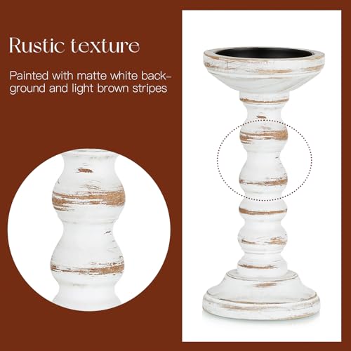Candeldo Kerzenständer Holz Vintage Deko: 3 Stück Kerzenhalter Stumpenkerzen Wohnzimmer Tischdeko Groß Kerzenständer Dekoration Esstisch Weihnachten (braun + weiß) – Bild 6
