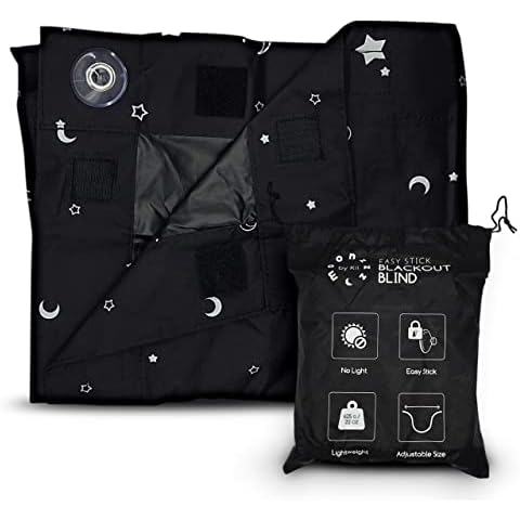 Moonzzz by Kii Portable Blackout Blind Adjustable Size Easy Stick with Suction Cups 200cm x 130cm Curtain Window Shades for Bedroom, Kitchen, Roof Window, Nursery Cover