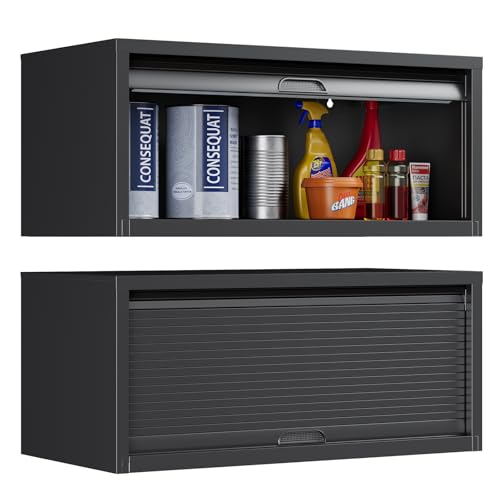 Image of Yizosh Metal Garage Wall Cabinet with Recessed Handle,Wall Mounted Metal Garage Storage Cabinet,Floating Garage Tool Cabinet for Kitchen,Basement,Garage,Warehouse