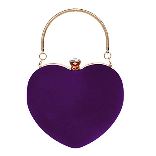 Goclothod Lovely Heart Shape Clutch Bag Chain Messenger Shoulder Bag Party Evening Handbag Purse Purple