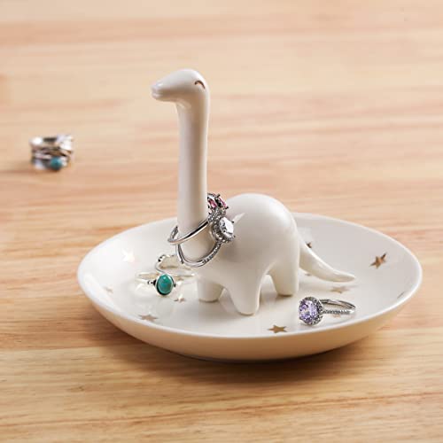 Image of PUDDING CABIN White Dinosaur Ring Holder - Unique Jewelry Dish Tray for Rings, Earrings, Bracelets Organizer - Cute Gifts for Women, Girls, Her Birthday, Christmas, Wedding Gifts