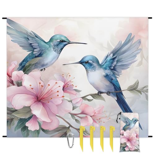 Eabrults Waterproof Sandproof Beach Blanket, 59''×68'' Magpie Polyester Outdoor Picnic Blanket with 4 Stakes & Storage Bag for Beach,Camping,Vacation Azalea