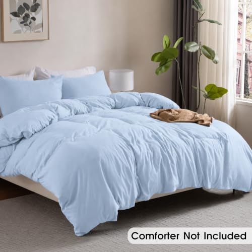 Image of Washed Light Blue Duvet Cover Set King Size,2 Pillow Shams, No Comforter