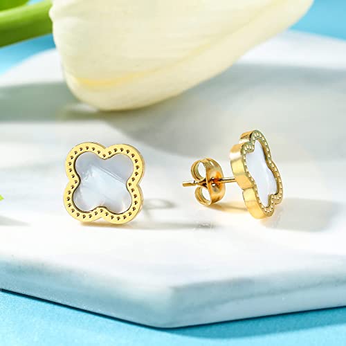 18K Gold Plated Lucky Clover Sets Necklace Pendant Bracelet Earrings For Women Fashion Simple Cute Jewelry Womens Girls Gift(White) #TOP3