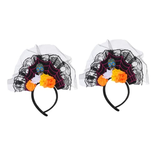 Ipetboom 2pcs Skull and Flowers Lace Headbands for Halloween Party Lightweight Gauze Hairbands for Masquerade Carnival and Festive Celebrations Random Style