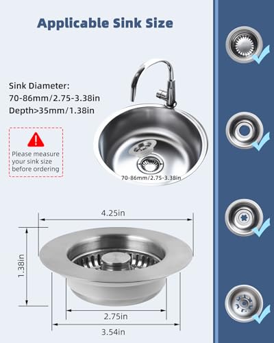 Hygie Rinse HYSTEELSTEEL11S0P-SUS All Metal Kitchen Sink Strainer Stopper Combo thumb #4