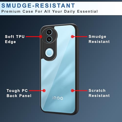Image of CEDO Backcover for iQOO Z10R (5G) | Camera Protection Bump Shockproof Edge | Ultra Hybrid Transparent Acrylic Clear TPU+PC Hard Backcase Cover (Black)