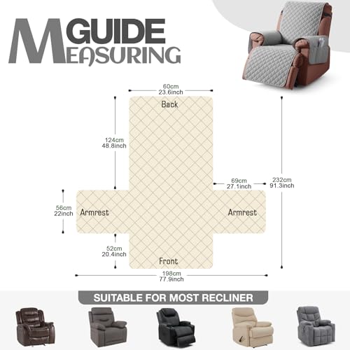Image of KinCam 100% Waterproof Recliner Chair Cover, Reclining Couch Covers for Pets, Dogs, Recliner Couch Slipcover Furniture Protector with Elastic Straps for Kids(23.6 inch, Light Gray)