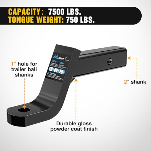 Image of Nilight Trailer Hitch Ball Mount 4 inch Drop, 3 inch Rise, 1 inch Ball Hole fits 2 inch Receiver with 5 /8 inch Hitch Pin, 7500 lbs GTW Heavy Duty Ball Hitch