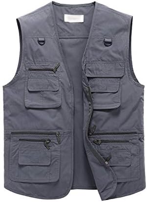 Hbufnha Outdoor Vest For Men Work Fishing Travel Safari Ranger Vest Multi Pockets Vest Jacket For Hunting Hiking 01-BL-3XL