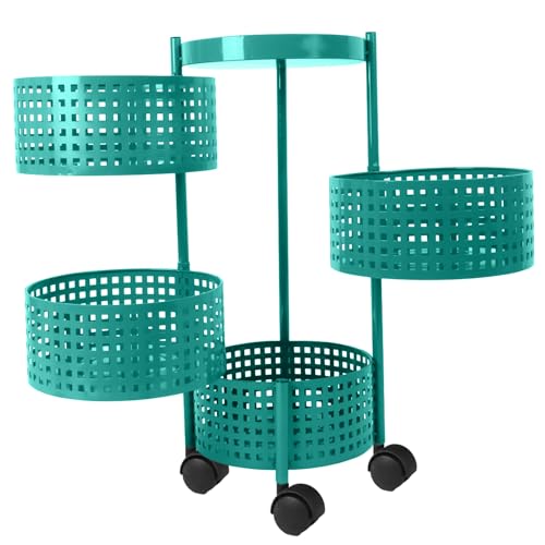 Image of 4-Tier Kitchen Carbon Steel Storage Rack - Turquoise Green | Durable & Sturdy Cart Organizer for Home & Kitchen | Vegetable, Fruits & Pantry Corner Rack | Multi-Layer Round Rack with Wheels