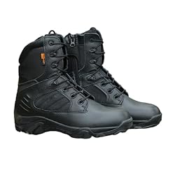 Botas De Trabajo Tácticas Militares para Hombre, Botas De Seguridad Tácticas Impermeables De Cuero con Cremallera Lateral Y Caña Alta para Hombre, Botas De Patrulla Militar Ligeras(Black,37 EU)