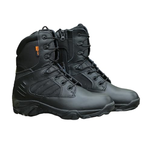 Botas De Trabajo Tácticas Militares para Hombre, Botas De Seguridad Tácticas Impermeables De Cuero con Cremallera Lateral Y Caña Alta para Hombre, Botas De Patrulla Militar Ligeras(Black,37 EU)