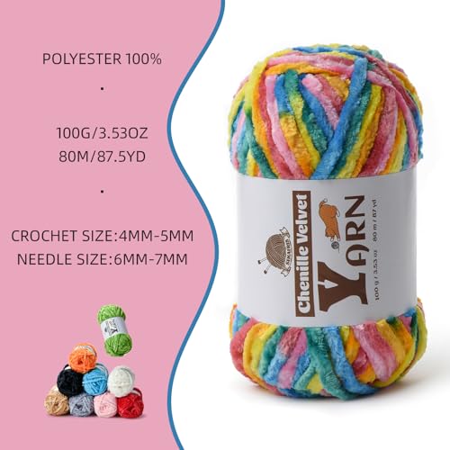 Image of 4 Pack Plush Chenille Chunky Yarn - Fluffy Velvet Yarn Crochet for Blanket Knitting and Crocheting - Soft Baby Yarns for Crocheting - Amigurumi Crochet Yarns 100g (87yds) (4 Neon)