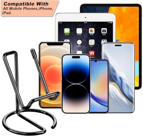 ROPOSY Cell Phone Stand for Desk, Cute Metal Black Cell Phone Stand Holder Desk Accessories, Compatible with All Mobile Phones, iPhone, iPad - 2