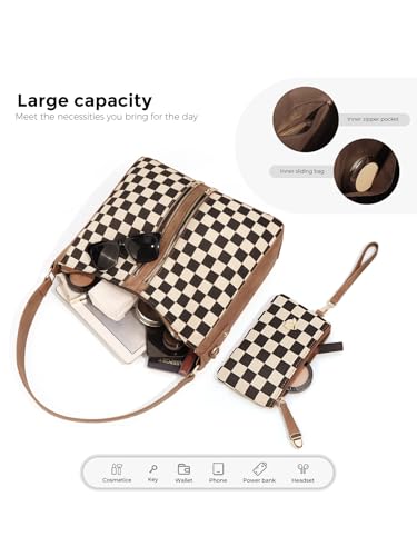 Bolso Hobo Cuadriculado para Mujer Tipo Tote miniatura 3