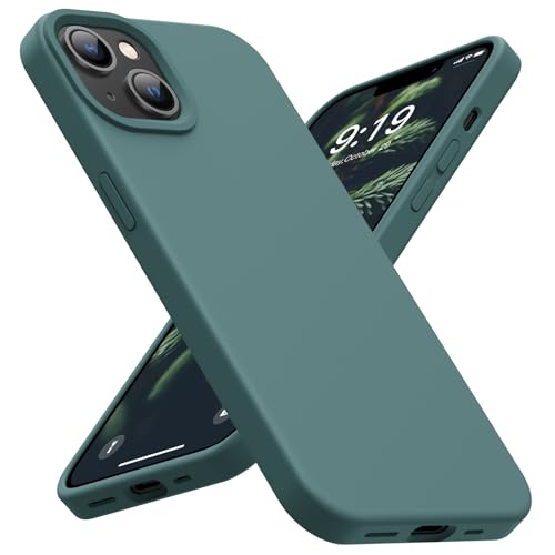 OuXul for iPhone 14 Case, iPhone 13 Case Shockproof Liquid Silicone Protective Phone Case with Soft Anti-Scratch Microfiber Lining Ultra Slim Drop Protection Phone Cover 6.1 inch(Forest Green)