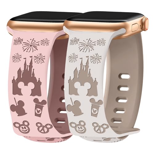Shesuki アニメ刻印バンド 2個パック Apple Watch 38/40/41/42/44/45/46/49mm 女性用 ツートーン キュート ソフトシリコン スポーツストラップ iWatch S10 9 8 7 6 5 4 3 2 1 SE Ultra用, 38/40/41mm, ジェムストーンなしの商品画像（Amazon）