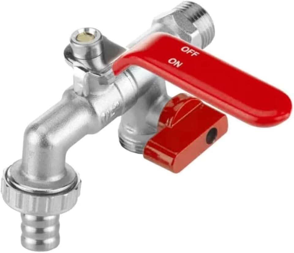 Torneira Esfera Jardim Dupla Saída 3/4 Metal Cromado Com Bico Para Mangueira Tanque Máquina De Lavar (1)