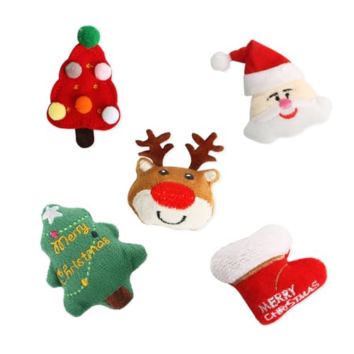Valicaer Pet Christmas Toys,5Pcs Cat Chew Bite Toy Kitten Teething Chew Toys Christmas Cat Teething Toy Santa Claus Interactive Cats Toys Elk Cat Toy Plush Xmas Cat Toy Supplies for Playing Training