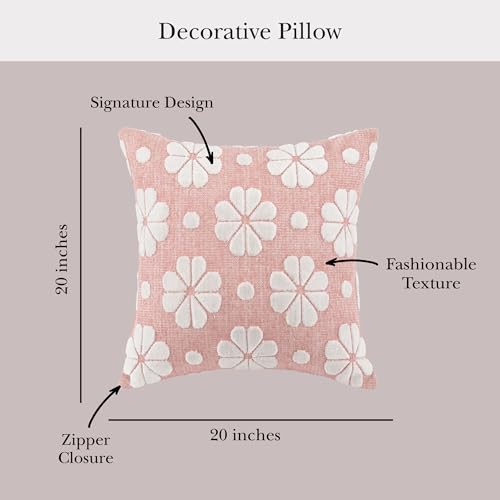 Image of kate spade new york Spade Floral Decorative Pillow, 20 inch x 20 inch Throw Pillow for Bed or Sofa, Textured Cotton and Polyester Blend Cover, Pink