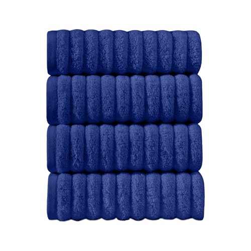 Image of Elegant Comfort Luxury 100% Turkish Cotton Corduroy Ribbed 4 Pack Hand Towel Set 16 x 28 Inch - Absorbent, Super Soft, Quick Dry, Premium Towels for Bathroom, Gym, Spa and Hotel Use, Royal Blue