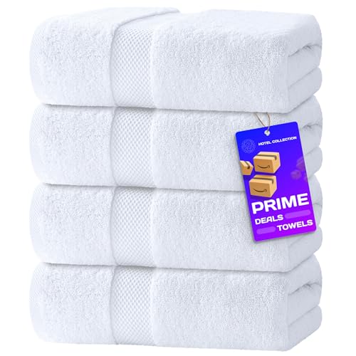 White Classic Luxury Bath Towels Set of 4 Large -