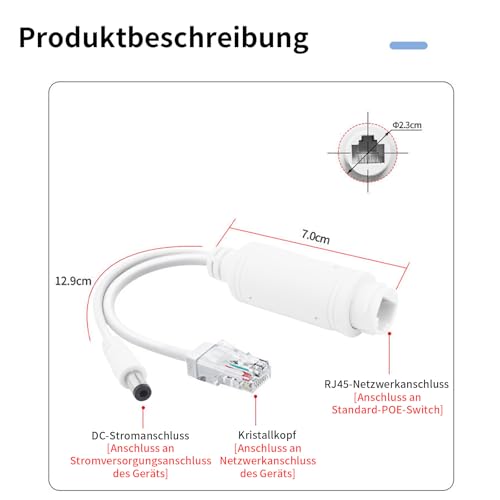 Leehitech 2 Pack DC12V Outdoor POE-Splitter, 10/100Mbps Wasserdichter 12V/2 A Power Over Ethernet Splitter, 48V PoE auf 12V/2 A, IEEE802.3af/at für IP-Kamera, WLAN Access Point, VoIP Telefon