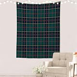 Batmerry Tartan Plaid Tapestry,Green Scottish Fabric Kilt Twill Woven Wall Art Hanging Decoration Polyester Fiber White Ruffled Around for Dorm Room Bedroom Living Room, 82.7x59.1 inches