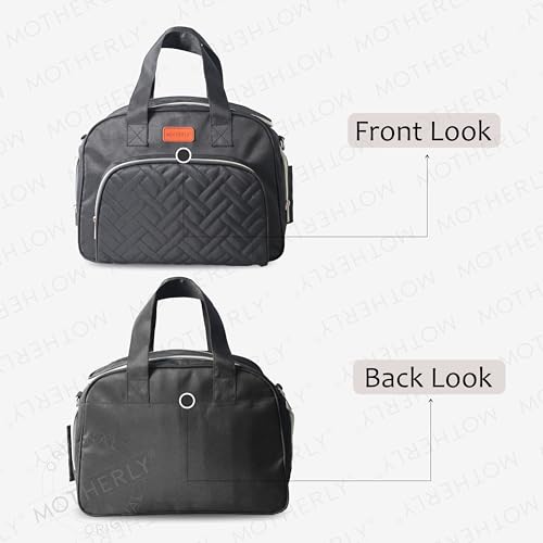 Image of Motherly Quilted Diaper Bag for Mothers for Travel, Maternity Bag for Newborn Baby, Mother Travelling Bag, Multi Pocket Water Resistant Baby Bag, Hospital Bag for moms with Warranty and Offers (Black)