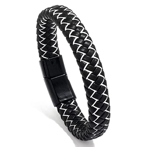 Bracelet à boucle en cuir et corde tressée noire qui ne s'use pas au poignet