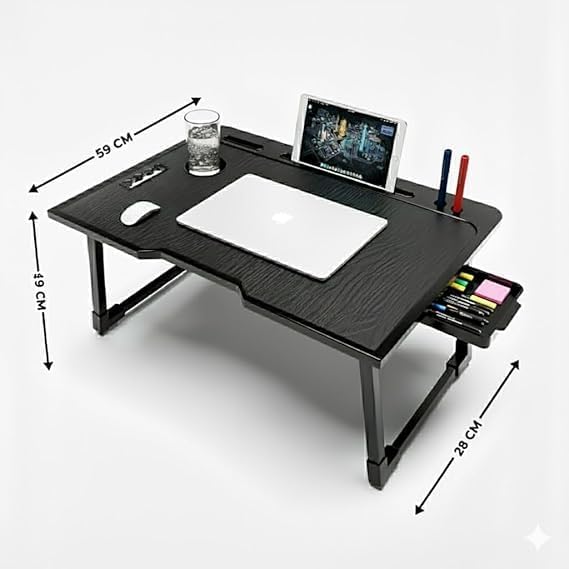 Image of AVZEEGO Wood Multipurpose Foldable Laptop Table with Cup Holder | Table Home Study Writing Table, Foldable and Portable /Ergonomic Edges Kids & Adults