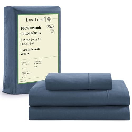 LANE LINEN Organic Cotton Twin XL Sheet Set, Navy