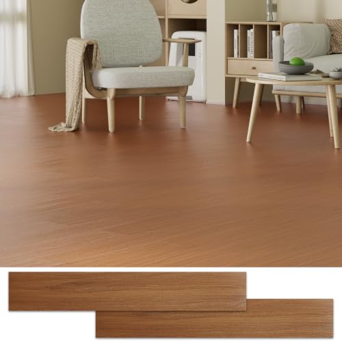 Fablioflo Peel and Stick Floor Tile, 12 Pcs 18 Sq.Ft Waterproof Wood Grain Luxury Vinyl Plank Flooring, Easy DIY Self Adhesive Vinyl Floor for Kitchen, Living Room, Bedroom, RV, Reddish Brown Cherry