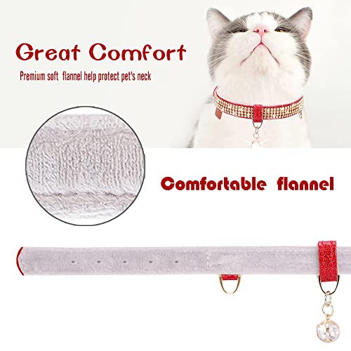 Image of Cat Collar, Dog Collar, [Bling Rhinestones] PU Leather with Pendant Adjustable Collars for Small Dog and Cat Small Red