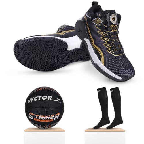Image of Vector X Grip-X Mens Basketball Shoe /Sneakers Knitted Upper + Rubber Outsole Indoor & Outdoor Court Shoes Provide Ultimate Comfort, Lightweight, Reliable Grip for Sports Players