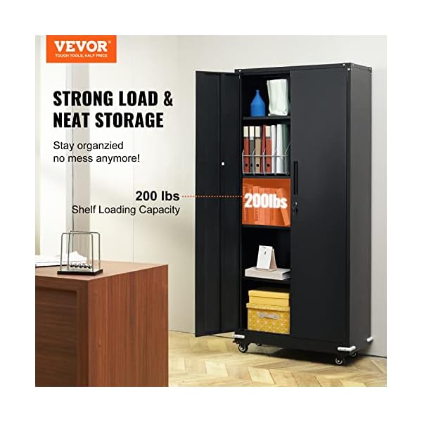 VEVOR-Metal-Storage-Cabinet-with-Wheels-75-in-Locking-Cabinet-with-4-Adjustable-Shelves-2-Magnetic-Doors-200-lbs-Capacity-per-Shelf-Metal-Cabinet-with-3-Keys-for-Home-Office-Garage-Black VEVOR-Metal-Storage-Cabinet-with-Wheels-75-in-Locking-Cabinet-with-4-Adjustable-Shelves-2-Magnetic-Doors-200-lbs-Capacity-per-Shelf-Metal-Cabinet-with-3-Keys-for-Home-Office-Garage-Black