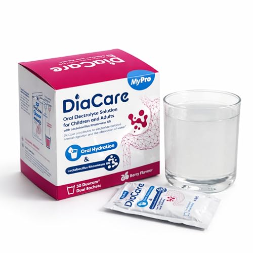 DiaCare Berry 30 Sachets Electrolytes and Probiotic | Berry Flavour Oral Electrolyte & Probiotic Sachets 30 Sachets Oral Rehydration for Children and Adults