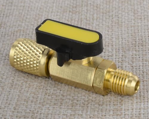 Válvula de bola recta de cierre para recarga de refrigerante HVAC, color amarillo, compatible con R134A, R22, R12 y R410A miniatura 2