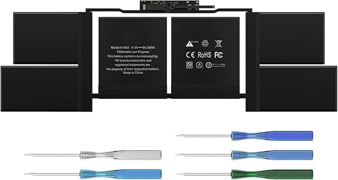 A1990 A1953 Replacement Laptop Battery for MacBook Pro 15 Inch A1990 Battery Mid 2018 2019 Battery Lithium Polymer EMC 3215 3359 (11.4V 84.36WH 7400mAh) (A1953 Battery