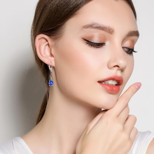 AOBOCO Vintage Earrings 925 Sterling Silver Infinity Love Leverback Earrings with 8 * 6mm Birthstone Crystal, Birthday Anniversary Jewelry Gifts for Women Her2