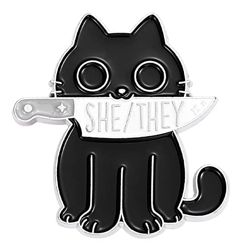 COLORFUL BLING Pride Pronouns Cute Cat Pin Brooch Letters She