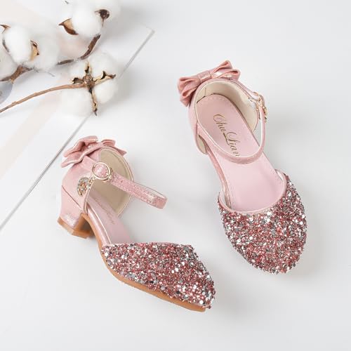 ChuLian Girls Sandals Little Kids Glitter Bow Dress Shoes Crystal Low Heel Sequins Princess Sandals Toddler Flower Wedding Party Shoes3
